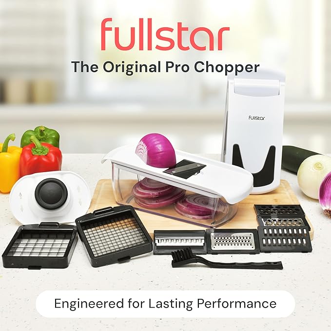 Fullstar All in One Vegetable Chopper and Mandoline Slicer - Food Chopper with Container and Julienne Slicer, Fruit Slicer, Veggie Cutter, Kitchen Gadgets & Gift for Mom (8 in 1, White)