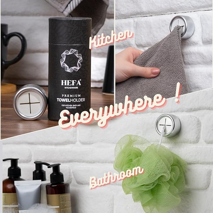 HEFA Self Adhesive Dish Towel Holder Hooks, No Drill Organizer for Cabinet Door, Sink Area or Bathroom, Space Saving Design, 4 Pack