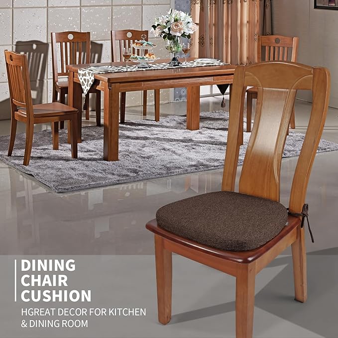 SINOSSO 1 Pack Memory Foam Chair Cushions for Dining Chair, Friendly Woven Fabric 16" U-Shape Comfortable Kitchen Chair Pad, Removable Slip Resistant Seat Cushion (1 Piece, Dark Brown)