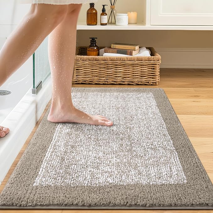 36x24 Large Bathroom Rugs Washable Non Slip, Bath Mat for Bathroom Floor Tub, Soft Absorbent Quick Dry Mats for Shower, Bathtub,Home Decor（Greige）