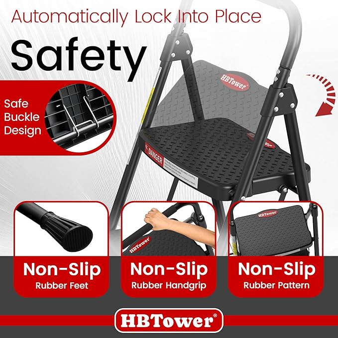 HBTower 4 Step Ladder, Step Stool Foldable with Wide Anti-Slip Pedal, Sturdy Steel Ladders for Home Adults Kitchen