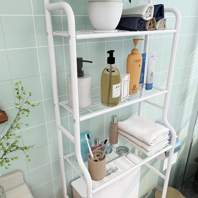 3-Shelf Bathroom Organizer Over The Toilet Space Saver Over The Toilet Rack Bathroom Corner Stand Storage Organizer (White)