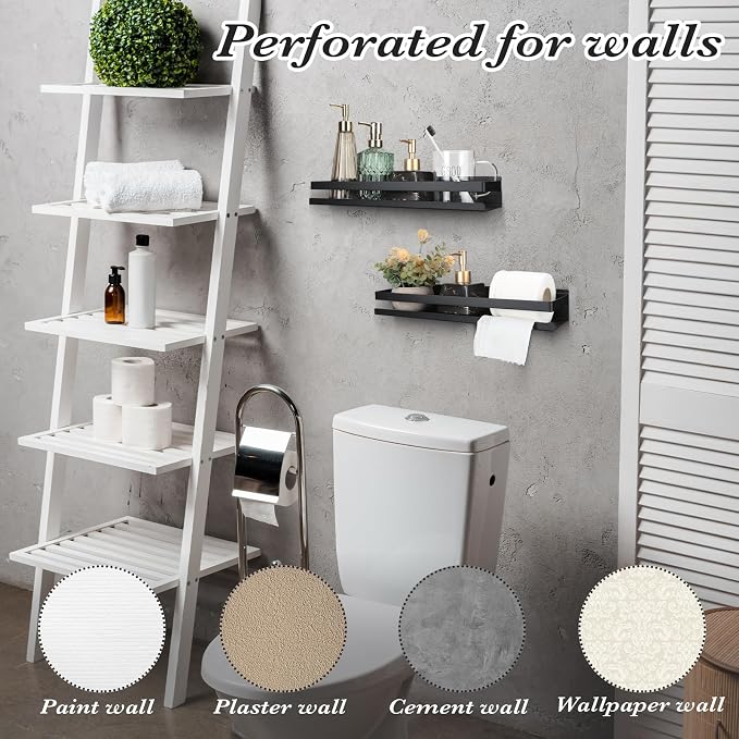 Lallisa 2 Pieces Stainless Steel Shelf Bathroom Shower Floating Shelves Wall Mounted Shower Caddy Basket Shelf Storage Organizer Shelves for Bathroom, Kitchen, Living Room(15.75 Inch/ 40 cm,Black)