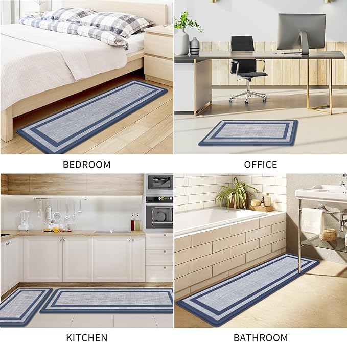 Mattitude Kitchen Mats Set of 2 Cushioned Rugs 0.47 inch Thick Anti-Fatigue Mats for Kitchen Floor,Waterproof Non-Slip Mats and Rugs Set for Office,Floor,Laundry 17.3"×29"+17.3"×59",Blue