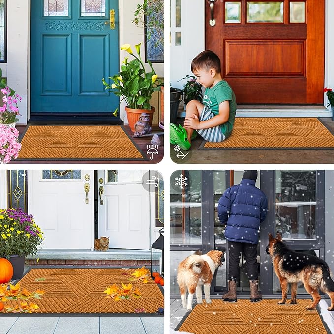 Smiry Front Door Mat Outside Entrance, Heavy Duty Sturdy Natural Rubber Doormat, Trap Dirt and Moisture, Easy Clean Low Profile Welcome Floor Mats for Indoor Outdoor Entry, 35x23 Inch, Amber
