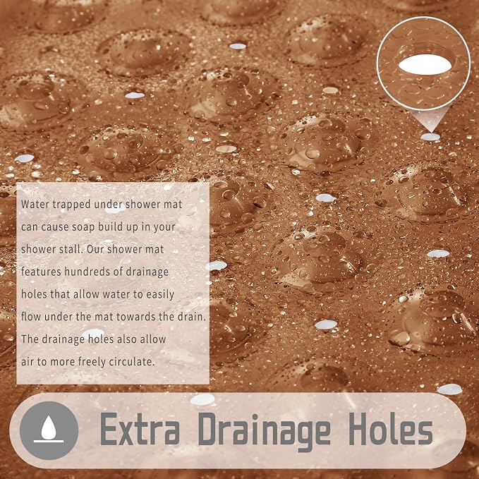Yimobra Shower Mat 21X21 Inch Square, Non Slip Bathtub Mat with Large Suction Cups&Drain Holes, Fast Dry Shower Stall Mats for Inside Shower, Machine Washable BPA-Free, Bath Essentials,Clear Brown