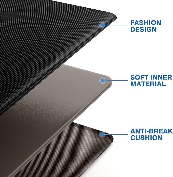 StepRite Kitchen Mats, 2PCS Kitchen Rugs, Cushioned Anti Fatigue Kitchen Mats for Floor, Non-Slip Standing Desk Mat, Waterproof Kitchen Rug Set for Kitchen, Floor, Office, 17.3"x30"+17.3"x70", Black