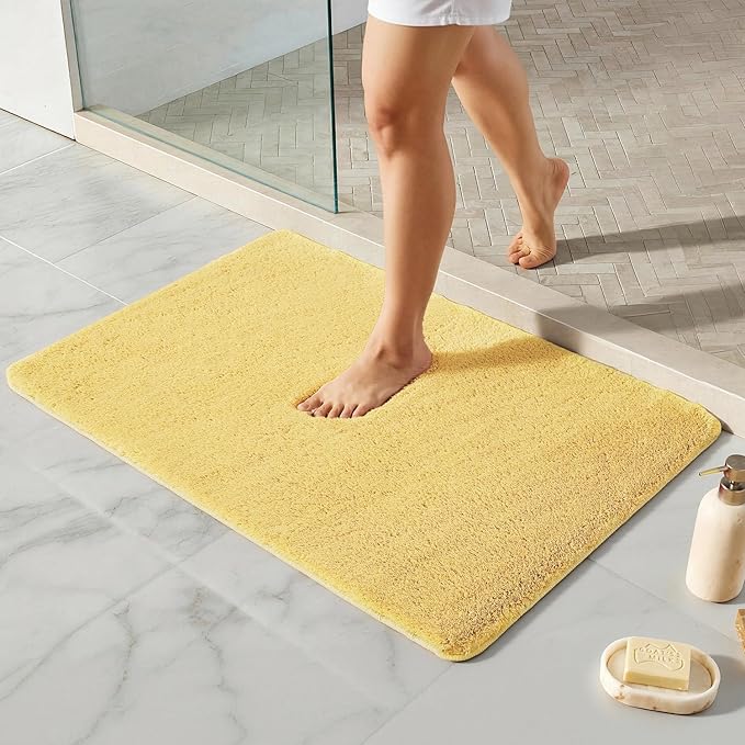 TYUU Yellow Bathroom Rugs, Ultra Soft Bath Rugs Non Slip Washable, Super Absorbent Quick Dry Bath Mat with Rubber Backing for Bathroom Floor, Shower, or Sink, Yellow 24" x 36"