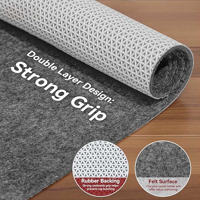 Songrey Non Slip Rug Pad Gripper 3x5 Ft, Thick Felt Fabric with Anti Skid Backing, Carpet Pad for Hardwood Floors, Keep Area Rugs in Place and Safe