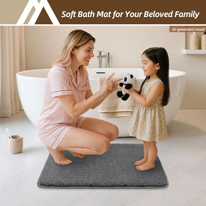 COSY HOMEER Bath Rugs for Bathroom Extra Thick - Anti-Slip Bath Mats Soft Plush Yarn Shaggy 100% Strong Mirco Polyeste Mat Living Room Bedroom Mat Floor Water Absorbent(Dark Grey,24x36 - Inches)