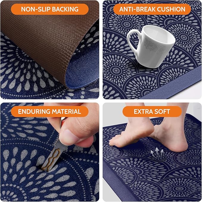 Mattitude Kitchen Mat, 17.3x28in Heavy Duty Ergonomic Comfort Foam Standing Desk Mat, Waterproof Non-Slip Standing Mats and Rugs for Kitchen, Office, Laundry, Blue