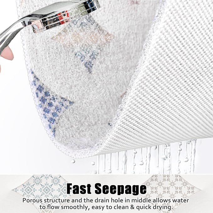 Square Shower Mat Non Slip: 27x27 Inch Extra Large Shower Floor Mat with Drain Hole in Middle - Soft PVC Loofah Bath Mat for Shower - Anti Slip Shower Stall Mat for Elderly and Kids