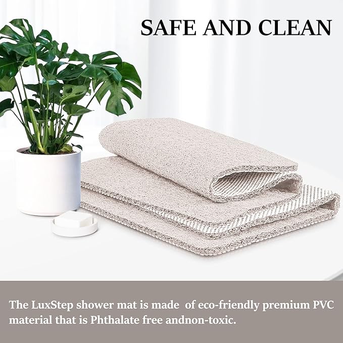 LuxStep Shower Mat Bathtub Mat,40x24 inch, Non-Slip Bath Mat with Drain, Quick Drying PVC Loofah Bathmat for Tub,Shower,Bathroom,White