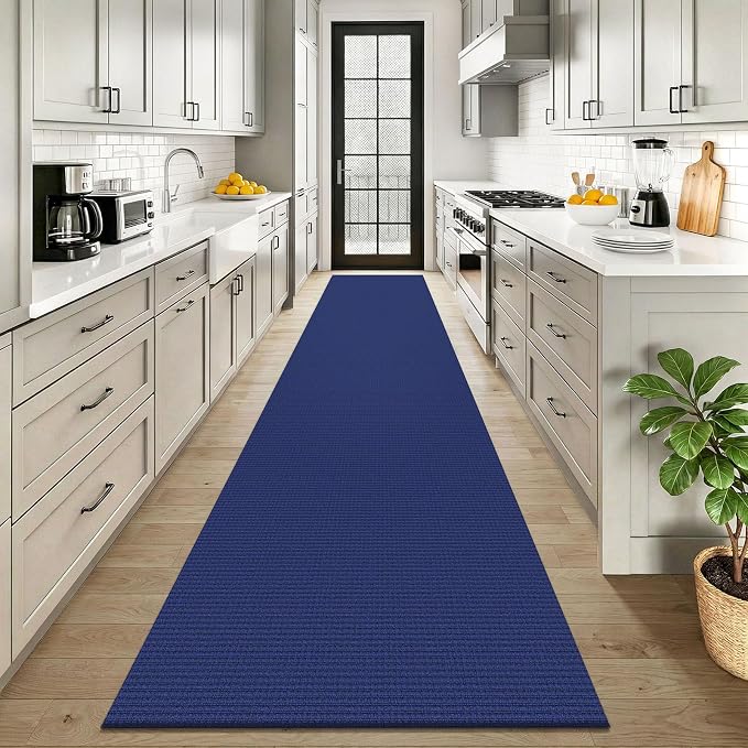 KOZYFLY Cotton 2.5'x12' Runners Rugs for Hallway, Long Washable Runner Rug, Woven Non Slip Kitchen Runner, Braided Entryway Rug, Floor Carpet for Entry, Aisle, Hall, Royal Blue/Navy