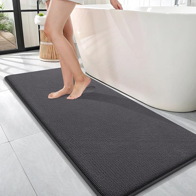 OLANLY Thick Memory Foam Bathroom Runner Rugs 47x17, Extra Soft Absorbent Long Bath Rug, Quick Dry, Non-Slip, Machine Washable Bath Mats for Bathroom, Tub and Shower, Home Decor Accessories, Dark Grey