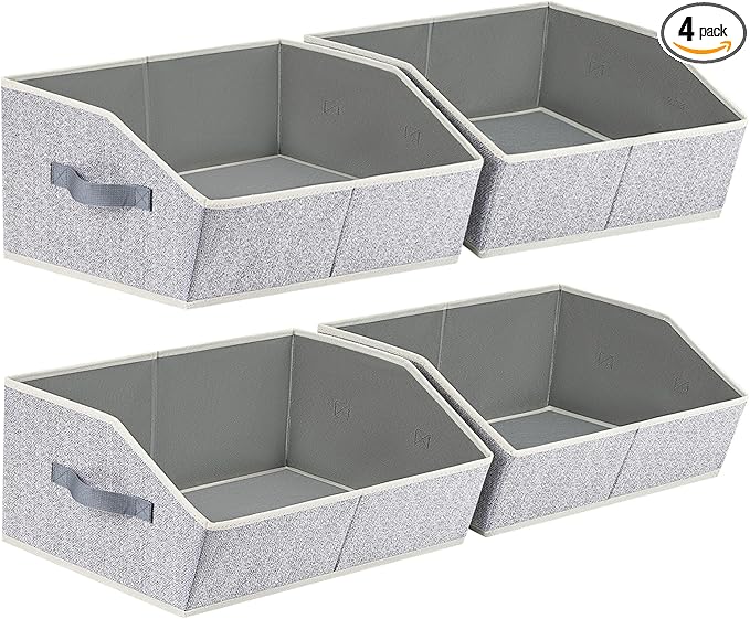 Homsorout Trapezoid Closet Shelf Organizer - Large Baskets for Organizing, Storage Baskets for Shelves, Cubbies Storage Bins for Clothes, Books, Blankets, 4 Pack, Light Gray
