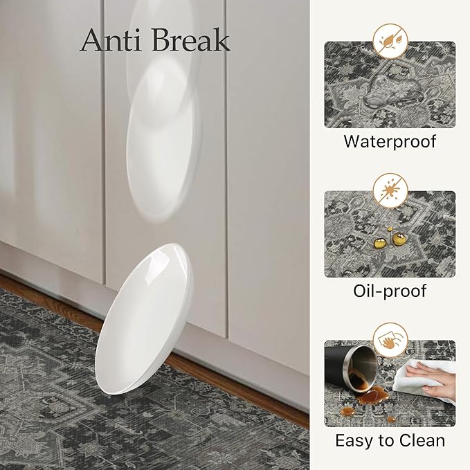 GENIMO Kitchen Mats for Floor 2PCs, Washable Anti Fatigue Mat for Cushioned, 17.3"x59"+17.3"x30", Waterproof Kitchen Rugs, Non Slip Comfort Standing Mat Rug for Home, Sink, Laundry, Dark Gray