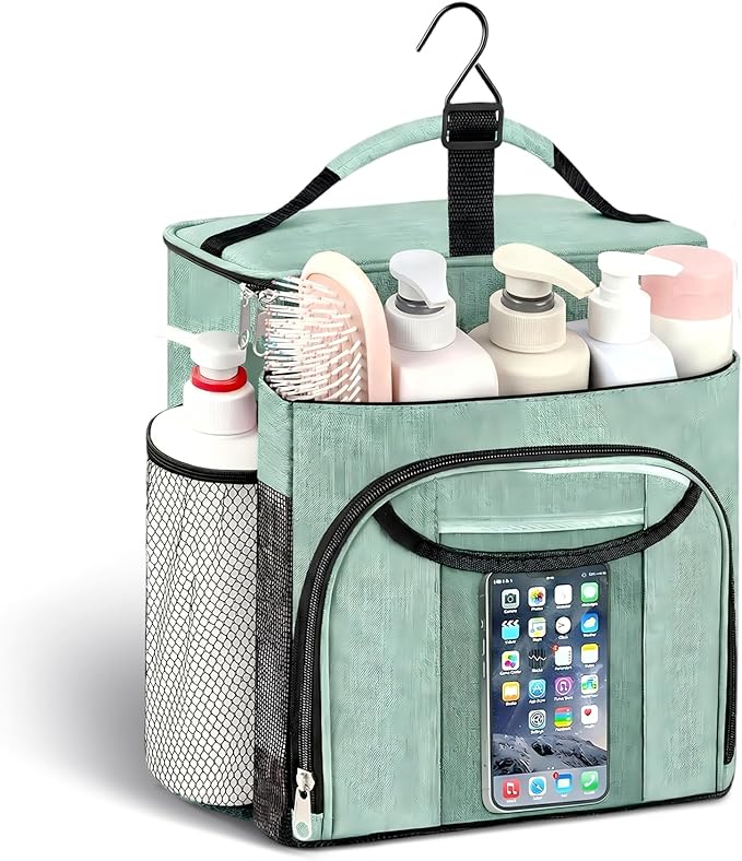 Attmu Shower Caddy Portable, Hanging Shower Bag for Dorm Room College, Large Capacity Quick Dry Mesh Tote Bag for Travel Camping Essentials (Dusty Green)