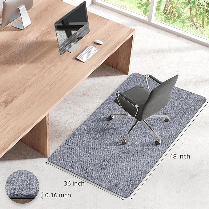 Office Chair Mat for Hardwood and Tile Floor, 48" x 36" Computer Desk Chair Mat, Anti-Slip Mat for Rolling Chair, Large Floor Protector for Home Office, Light Gray
