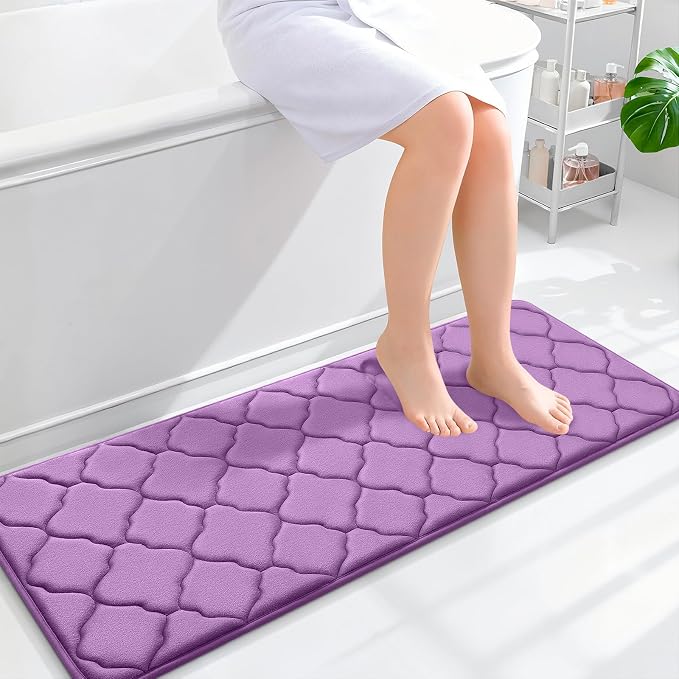 OLANLY Memory Foam Bath Mat Rug 47x17, Ultra Soft and Absorbent Bathroom Rugs, Non-Slip, Comfortable, Machine Washable Bath Carpet for Bathroom Floor, Tub, Shower and Home Decor Accessories, Lavender