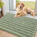 Smiry Dog Door Mat for Muddy Paws 36x24, Absorbent Dirt Trapper, Non-Slip Washable Chenille Entryway Rug for Inside Floor, Sage Green, Layered Pattern
