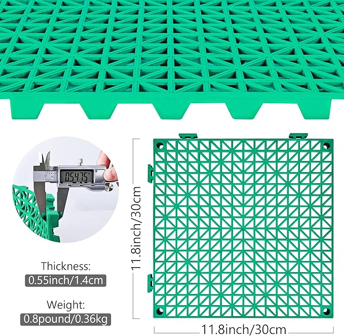 ToLanbbt Modular Interlocking Cushion 12P 11.8" x 11.8" Interlocking Rubber Floor Drain Holes Non-Slip Splicing Drainage Mats for Deck, Shower, Kitchen, Drain Pool, Sauna Bath, Indoor Outdoor (Green)