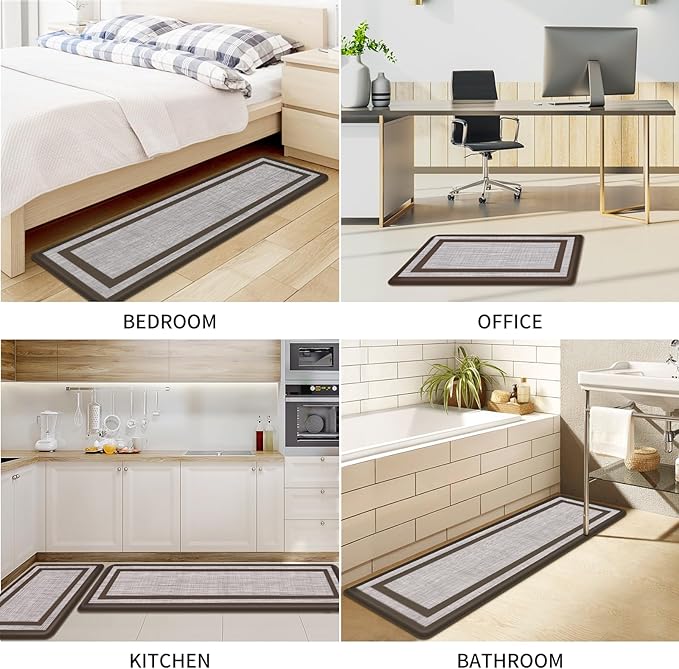 Mattitude Kitchen Mats Set of 2 Cushioned Rugs 0.47 inch Thick Anti-Fatigue Mats for Kitchen Floor,Waterproof Non-Slip Mats and Rugs Set for Office,Floor,Laundry 17.3"×29"+17.3"×59",Chocolate