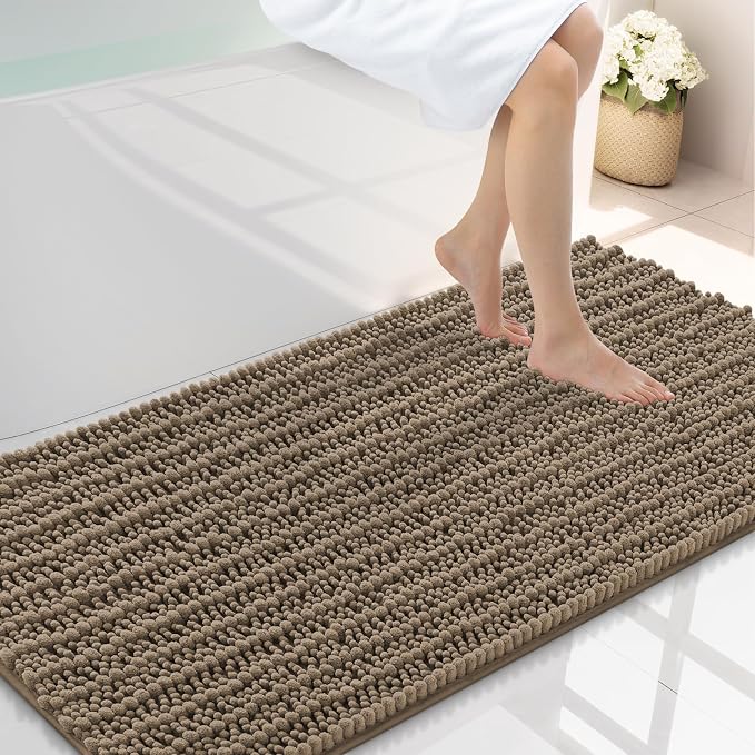 Smiry Bathroom Rugs Mat 44x24, Extra Soft Absorbent Chenille Bath Rugs, Non Slip Rubber Backing Machine Washable Quick Dry Bath Mats for Bathroom Floor, Tub, Shower, Home Decor Accessories, Camel