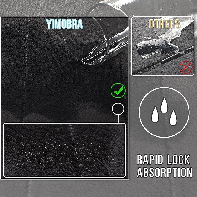 Yimobra Memory Foam Bathroom Rugs Sets 2 Piece - Super Soft Absorbent Quick Dry Bath Mat Set, Machine Washable Non Slip Floor Carpet for Tub Shower & Single Sink (17x24 & 31.5x20 Inch, Black)