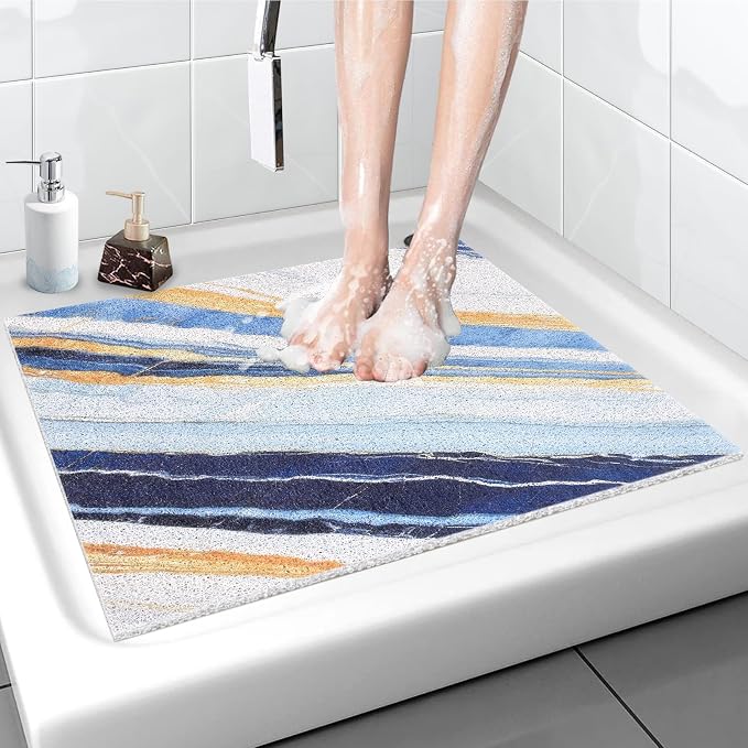 Non Slip Shower Mat - 24x24 Inch Soft and Comfortable Square Shower Mat, PVC Loofah Massage Showe Mat for Inside Shower, Anti Slip Mat for Shower, Tub, Floor, Bathroom, Kitchen, Hotel, Quick Drying