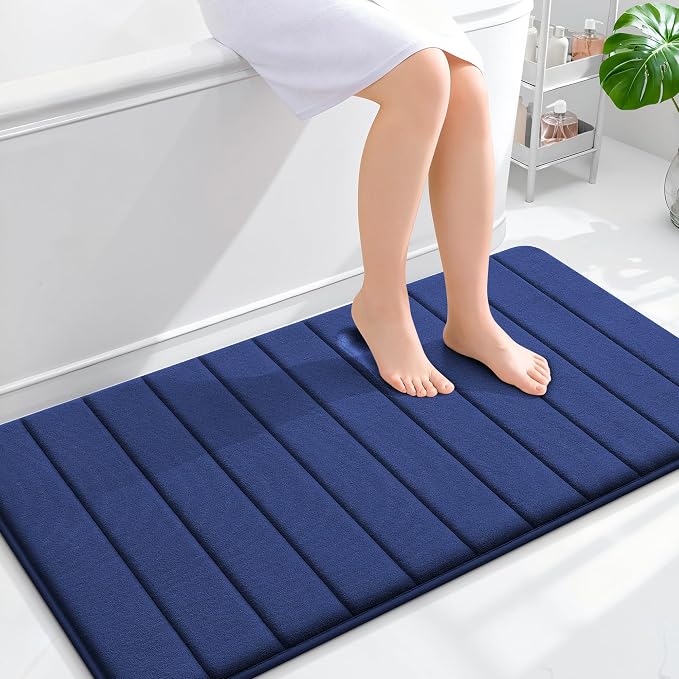 OLANLY Memory Foam Bath Mat 44x24, Super Soft Absorbent Bathroom Rugs, Quick Dry, Machine Washable Shower Floor Rugs, Bathmat Carpet, Bathroom Home Decor Accessories, Twilight Sapphire