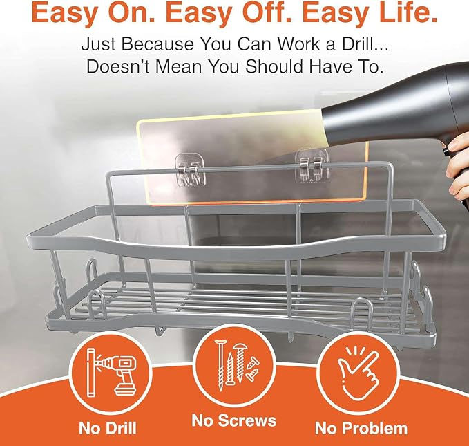 Shower Caddy Bathroom Shelves, The Athena Silken 4 Set, 40LB Capacity, Adhesive Tape No Drill - Rustproof -Gorgeous Powder Coated 304 Stainless Steel Shower Organizer for kitchen & Home Decor - Silver