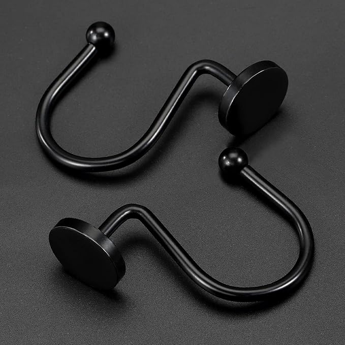 CHICTIE Black Shower Curtain Hooks, 12 Pieces, Metal, Shower Curtain Rings, Modern Decorative Design