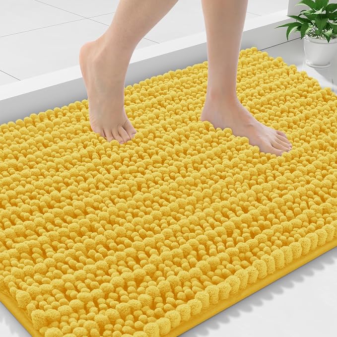 Smiry Bathroom Rugs Mat 36x24, Extra Soft Absorbent Chenille Bath Rugs, Non Slip Rubber Backing Machine Washable Quick Dry Bath Mats for Bathroom Floor, Tub, Shower, Home Decor Accessories, Yellow