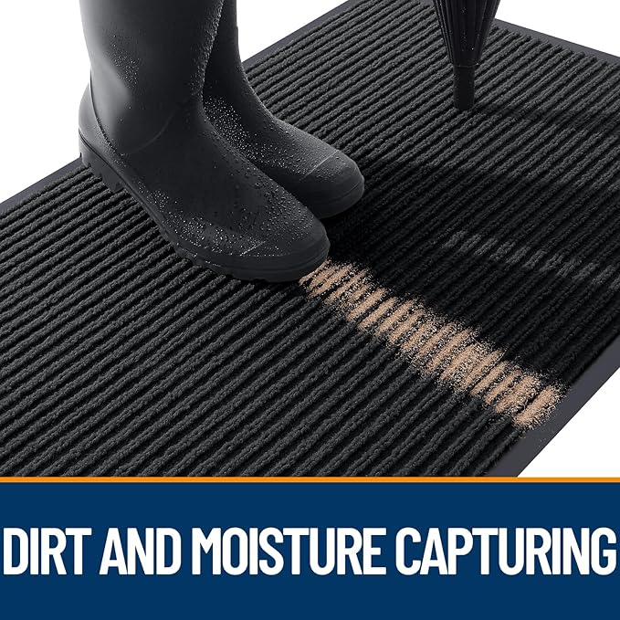 OLANLY Front Door Mat Indoor Outdoor Entrance, 2-Pack 47 x 32 Inch, Waterproof Heavy Duty Doormat, Fade Resistant, Low Profile, Easy Clean Patio Porch Welcome Floor Mats for Entry, Black