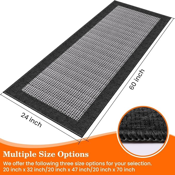 StepRite Kitchen Rugs, Kitchen Mats for Floor, 60"x24" Non-Slip Machine-Washable Kitchen Throw Rug, Absorbent Runner Rugs Office, Sink Standing Desk Mat, Decor Carpet, Black