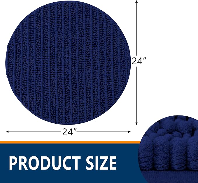 Smiry Bathroom Rugs Mat Round 24x24, Soft Absorbent Chenille Bath Rugs, Non Slip Rubber Backing Machine Washable Quick Dry Bath Mats for Bathroom Floor, Tub, Shower, Home Accessories, Navy Blue