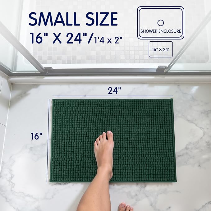 SUBRTEX Bathroom Rugs Chenille Bath Rug Soft Short Plush Bath Mat Soft Shower Mat Water Absorbent Shower Mat Quick Dry Machine Washable(Celadon,18" x 24")