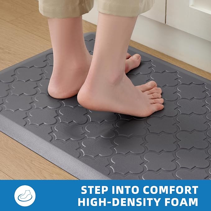 Kitchen Mats for Floor 2 Piece - Anti Fatigue Mats for Kitchen Floor - Non Slip Cushioned Rugs for Standing, Office, Sink, Laundry, Grey