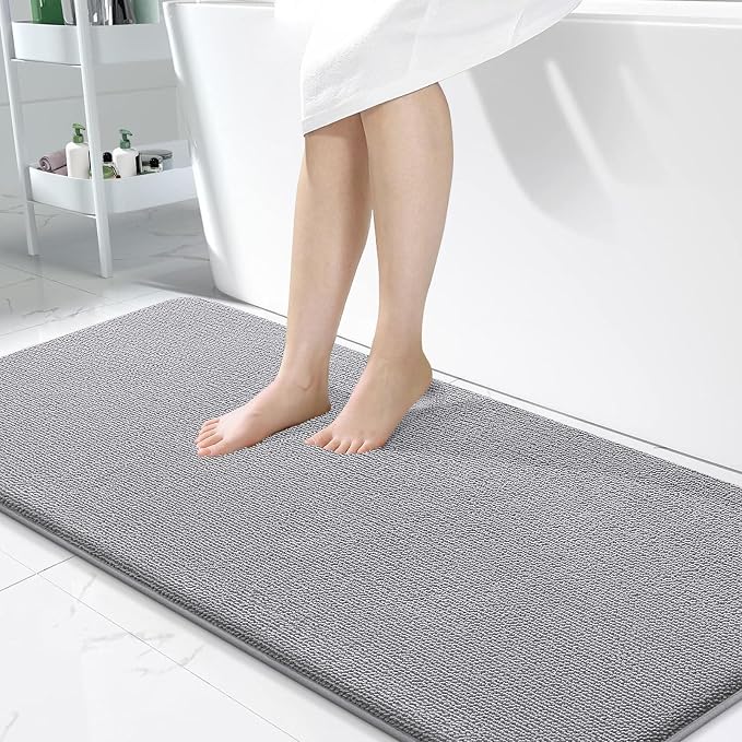 OLANLY Thick Memory Foam Large Bathroom Rugs 50x30, Extra Soft Absorbent Bath Rugs, Quick Dry Bath Mats, Non-Slip, Machine Washable Carpet for Bathroom, Tub and Shower, Home Decor Accessories, Grey