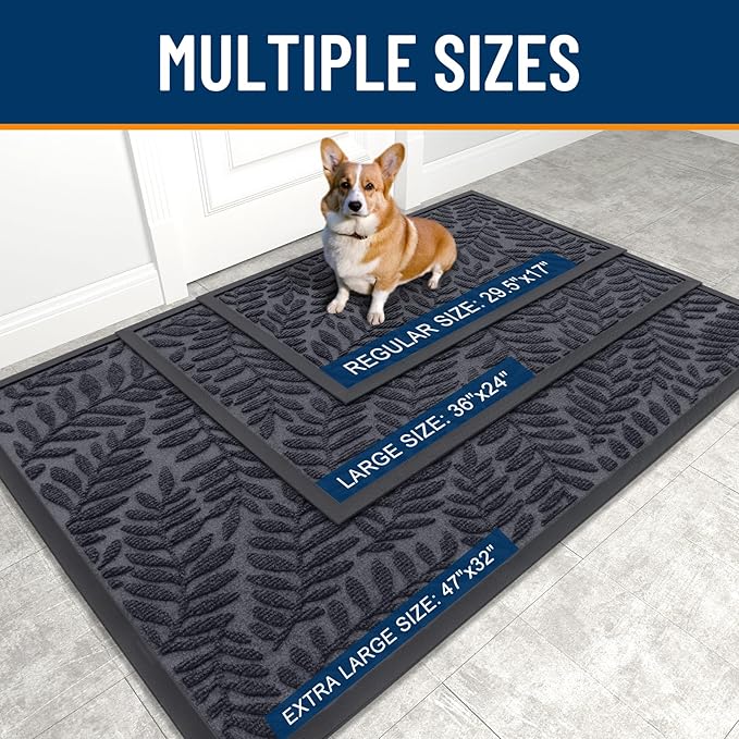 OLANLY Door Mat Indoor Outdoor Entrance, 36x24, Waterproof All-Weather All-Season Doormat, Sturdy Natural Rubber, Stain and Fade Resistant, Low Profile, Easy Clean Patio Entryway Mat, Medium Grey