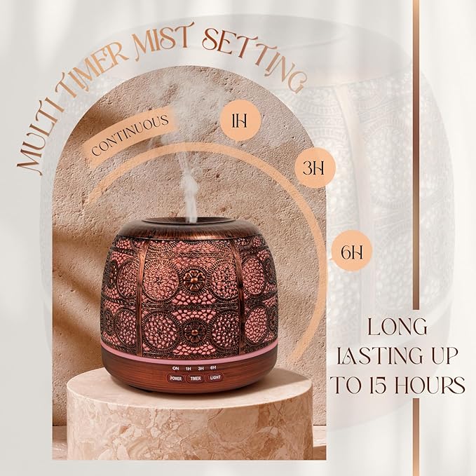 ARVIDSSON 500ml Essential Oil Diffuser, Metal Diffusers for Essential Oils, Aromatherapy Oil Diffuser for Large Room, Color Changing Mood Light & Mist Timer Setting, Gift for Women