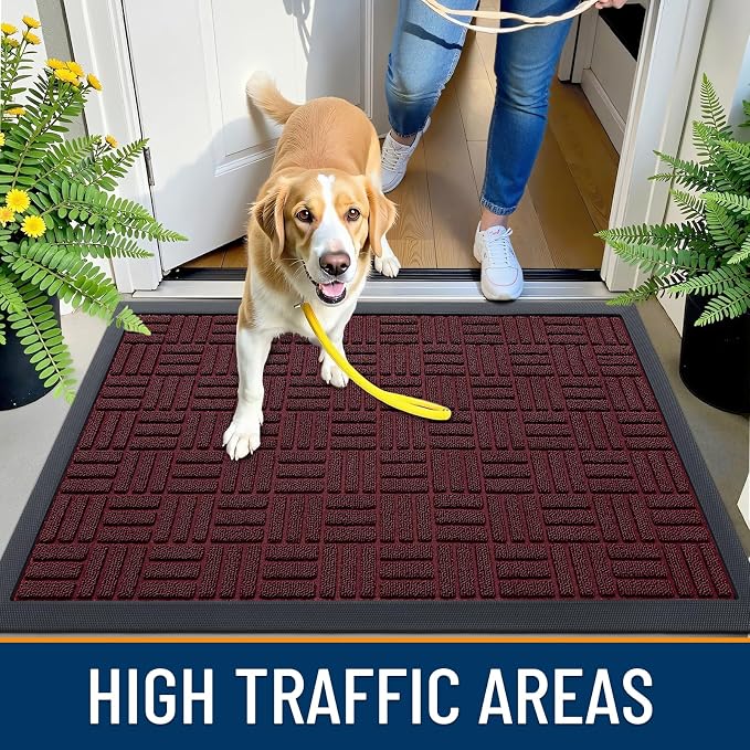 OLANLY Front Door Mat Outside Entrance 71x23, Absorbent, Heavy Duty Sturdy Natural Rubber Doormat Indoor Outdoor, Non-Slip, Stain and Fade Resistant, Low Profile Floor Mat for Entryway, Burgundy