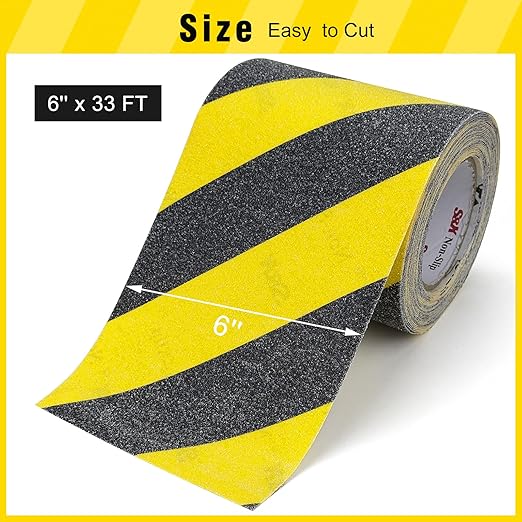 S&X Black/Yellow Anti Slip Tape, 6" x 33 FT, Heavy-Duty Grip Tape for Stairs Outdoor Waterproof Safety Non Skid Roll High Traction Non Slip Treads with Hard-Wearing Surface