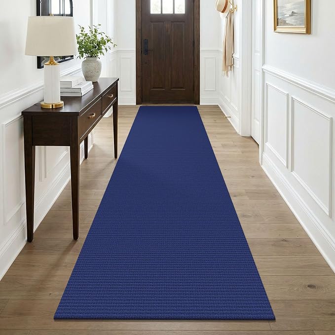 KOZYFLY Cotton Runners for Hallway 3x9, Wide Washable Runner Rug, Woven Non Slip Kitchen Runner, Braided Entryway Rug, Floor Carpet for Foyer, Bedroom, Hall, Royal Blue/Navy