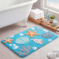 Capoda 1 Pcs Coastal Beach Bathroom Rug 20 x 30 Inch Starfish Seashells Coral Bath Mat Non-Slip Soft Plush Microfiber Ocean Themed Shower Rug for Bathroom Bedroom Entryway Decor(Coastal, Light Blue)