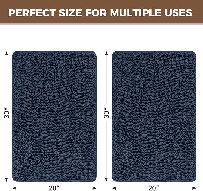 Bcoimo Bathroom Rug Set, Chenille Bathroom Rugs, Absorbent Non Slip Plush Bath Mats, Machine Washable Fast Drying Floor Mats for Tub, Shower, Sink, Vanity