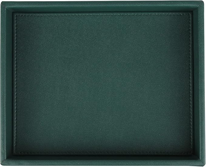 HofferRuffer Faux Leather Decorative Tray, Elegant Desktop Storage Organizer, Decorative Catchall Perfume Tray, Nightstand or Dresser Vanity Tray Organizer, 10.2 x 8.4 x 1.8 inches (Dark Green)