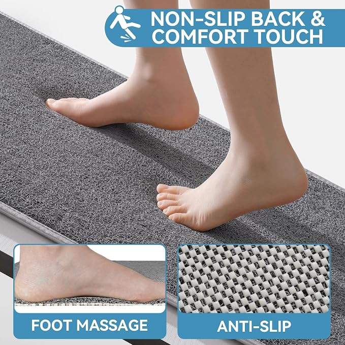 Non Slip Shower Mat Bathtub Mat 16x24 Inch, Quick Dry Bath Mat with Drain, Soft PVC Imitation Loofah Foot Scrubber Bath Mats for Bathroom Tub Shower Floor, Hangable & Hook Included, Gray