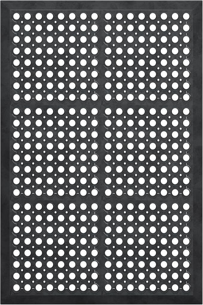 Ottomanson Heavy Duty Rubber Floor Mat – Non-Slip, Waterproof, Easy to Clean – Anti-Fatigue Mat for Commercial Kitchens, Restaurants, Workshops – Oil Resistant, Hose Washable – 24" x 36", Black